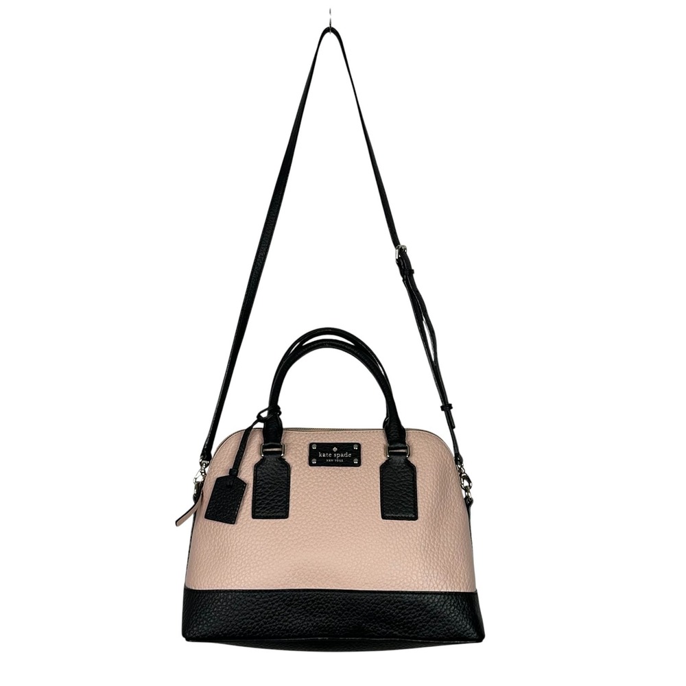 Kate Spade NY Laurel Way Reese Satchel Pink Black Pebbled Leather Crossbody Bag